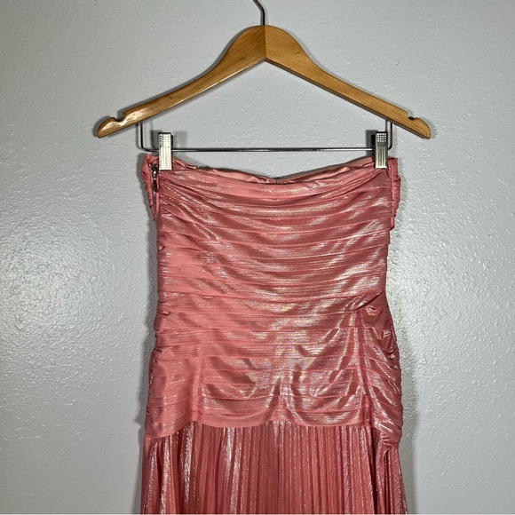 Retrofete Mallory pink shimmer cut out strapless slit gown S wedding guest gala - Picture 7 of 16